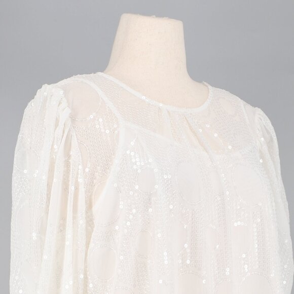 NWT EVA FRANCO ANTHROPOLOGIE Sheer Sequined Blouse White Size XLp - Picture 6 of 10
